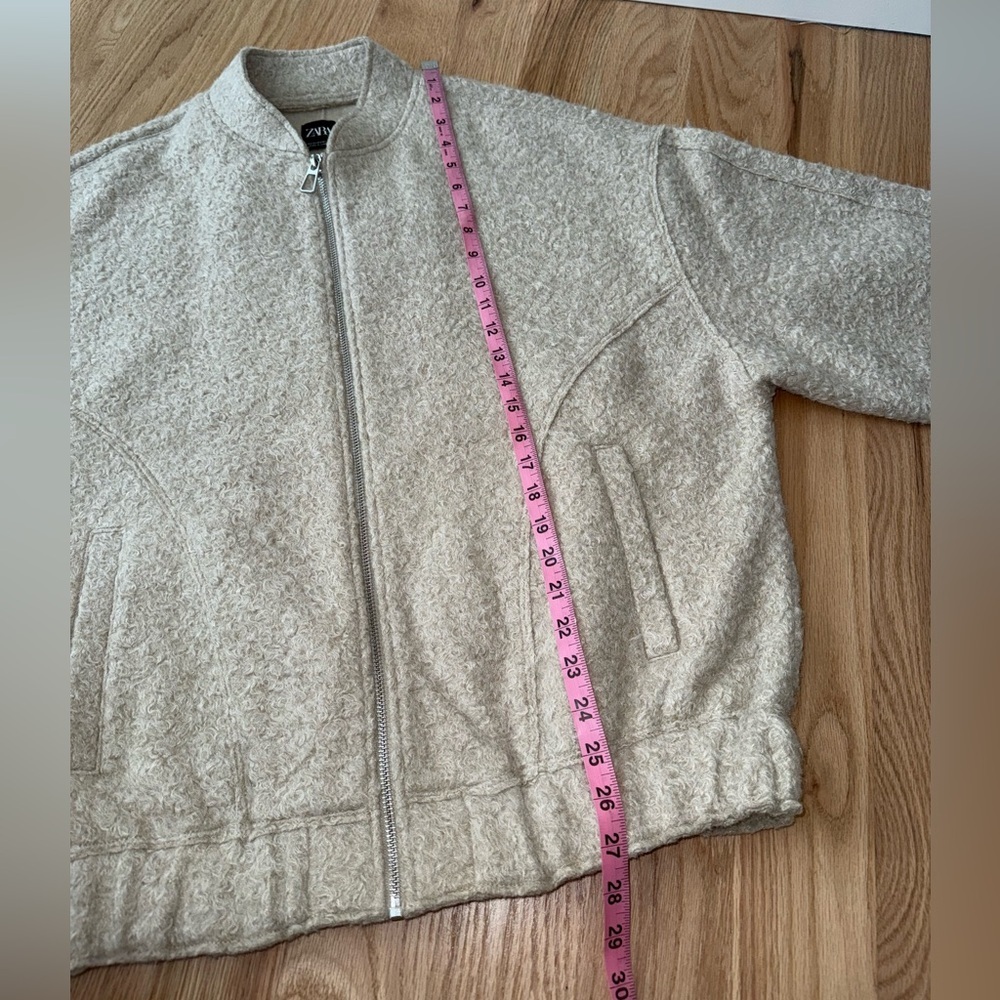 Zara Blogger Favorite Boucle Bomber Jacket Zip Cream Fuzzy Size XS - Small - Picture 7 of 12